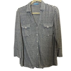 J. McLaughlin Navy and White Striped Nautical Top sz L